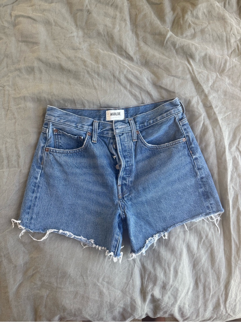 AGOLDE Parker Long Short Medium Blue Denim Size 25